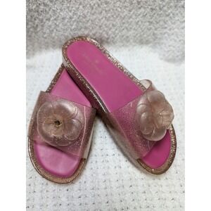 Kate Spade New York Pink Glitter Jelly Slide Sandals 3D Flower Accent Womens 8